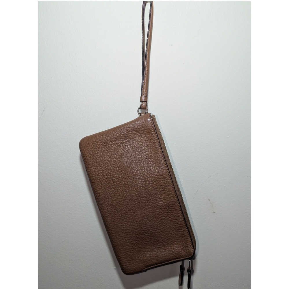 Coach Double Zip Wristlet Wallet Brown Pebbled Leather F54056‎